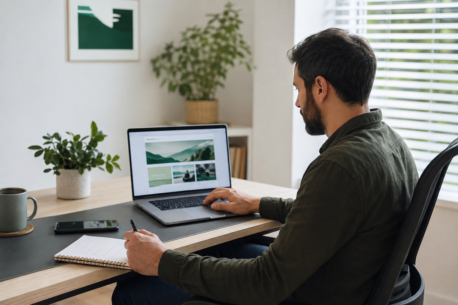 A digital marketeer reviewing a website and noting launch issues.